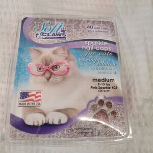 Soft Claws CLS‎ Pink Sparkle Feline Nail Caps Medium 9-13 lbs 40ct 2473339 New